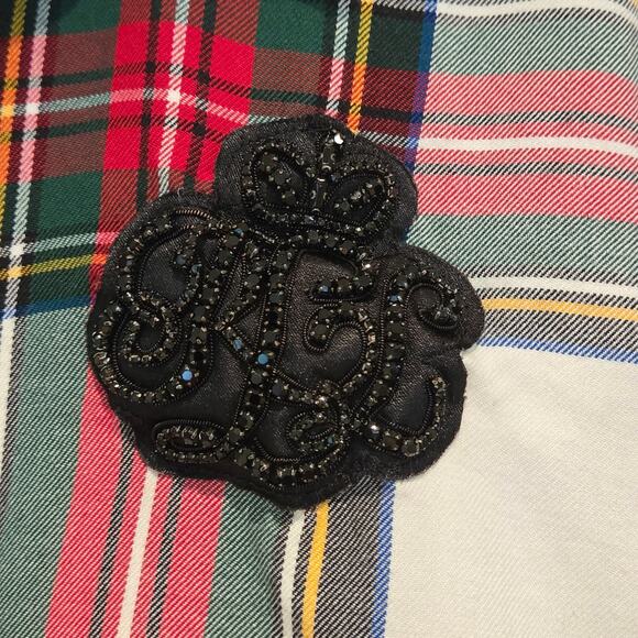 Lauren Ralph Lauren XL Rhinestone Embellished Bullion Plaid Cotton Twill Shirt - Picture 6 of 10